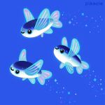  animal animal_focus artist_name black_eyes blue_background closed_mouth commentary english_commentary fish flying_fish no_humans original pikaole simple_background smile watermark 