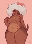  accessory afro anthro blep bow_ribbon breasts canid canine canis domestic_dog female floppy_ears genitals hair hair_accessory hair_bow hair_over_eyes hair_ribbon hi_res kejeez mammal multi_nipple nipples nude overweight overweight_anthro overweight_female pussy ribbons solo standing thick_thighs tongue tongue_out white_hair 