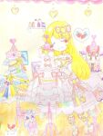  1girl ^_^ aikatsu! aikatsu!_(series) angely_bear_(aikatsu) blonde_hair bow closed_eyes collar dress dress_removed food fruit hair_ornament hair_ribbon heart hoshimiya_ichigo mannequin omame01417 pink_bow ribbon smile solo strawberry 