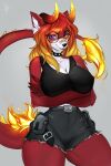  2023 anthro breasts clothed clothing collar digital_media_(artwork) dragon eyebrows eyelashes female fur furred_dragon hi_res horn non-mammal_breasts simple_background smile spines tja 