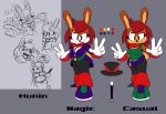  anthro black_eyes brown_body brown_fur clothed clothing countershading double_v_sign fan_character female fur gesture grey_background hand_gesture hunin_the_rabbit lagomorph leporid long_ears magician mammal model_sheet rabbit sega simple_background solo sonic_the_hedgehog_(series) speedsmygame1 tan_body tan_countershading tan_fur tan_inner_ear v_sign wand white_body white_countershading white_fur 