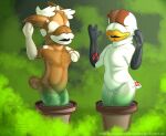  anatid anseriform anthro avian bdsm bird clothed clothing deer dell digital_media_(artwork) duck duo elemental_creature flora_fauna grumpy_griffin_creations hi_res male mammal mario_bros marvelous_managerie nintendo open_mouth piranha_plant plant rubber simple_background species_transformation transformation 
