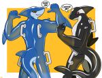  animate_inanimate anthro dialogue duo english_text fin fish glistening glistening_body grin hacony head_fin hi_res inflatable living_inflatable male marine semi-transparent shark simple_background smile speech_bubble tail tail_fin text 