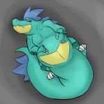  belly big_belly big_tail digestion duo feraligatr fuzgatr generation_2_pokemon hi_res holding_belly human male male/male mammal nintendo pokemon pokemon_(species) satisfied tail vore 
