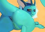  anus black_eyes blue_body butt eeveelution female feral generation_1_pokemon genitals looking_at_viewer nintendo open_mouth pokemon pokemon_(species) pussy simple_background snofu solo vaporeon 