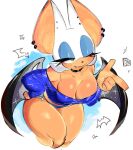  2023 5_fingers anthro bat blush blush_lines breasts cleavage clothed clothing ear_piercing ear_ring eyeshadow female fingers fur hi_res makeup mammal one_eye_closed piercing ring_piercing rouge_the_bat sega simple_background smile solo sonic_the_hedgehog_(series) tan_body tan_skin usa37107692 white_body white_fur wings wink 