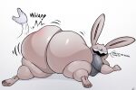  ambiguous_gender anthro big_butt bottomless butt butt_slap clothed clothing disembodied_hand dot_eyes duo english_text exclamation_point huge_butt huge_thighs hyper hyper_butt lagomorph leporid lying male mammal max_(sam_and_max) on_front onomatopoeia open_mouth rabbit sam_and_max schplingnops shirt slap sound_effects text thick_thighs topwear white_body 