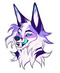  absurd_res anthro big_ears black_sclera callmedarky canid canine cheek_tuft facial_tuft fangs_bared female fennec fox fur headshot_portrait hi_res licking licking_lips long_teeth mammal multicolored_body multicolored_fur multicolored_tongue neck_tuft open_mouth portrait purple_body purple_fur solo teeth teeth_showing tongue tongue_out tuft zeta_(arcticsnowfex) 