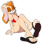  5_toes big_breasts bikini breasts clothing feet female flip_flops foot_ninja15 footwear hi_res humanoid lagomorph leporid mammal mature_female rabbit sandals sega soles solo sonic_the_hedgehog_(series) swimwear toes vanilla_the_rabbit 