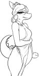  anthro ather_os bare_legs black_and_white bone_frill breasts clenched_teeth clothed clothing crown dinosaur ear_piercing ear_ring eyelashes female fist frill_(anatomy) goodbye_volcano_high hadrosaurid hair headgear holding_arm long_tail looking_at_viewer monochrome naomi_(gvh) narrowed_eyes ornithischian parasaurolophus piercing reptile ring_piercing scalie simple_background snoot_game snout solo spiked_tail spikes spikes_(anatomy) split_dress tail teeth tiara 