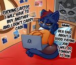  absurd_res anthro arturfox bed big_breasts breasts computer dialogue english_text felid feline female furniture hi_res inside laptop mae_borowski mammal night_in_the_woods photo solo text 