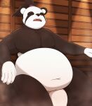  absurd_res anthro bear big_penis bodily_fluids brick_break_after_dark eyes_closed flaccid freedom_planet front_view galaxytrail general_gong genitals giant_panda hi_res male mammal open_mouth overweight penis sauna solo sweat tagme 