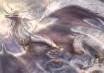  commission dragon dragon_claw dragon_horns dragon_tail dragon_wings fantasy flying gold_bracelet horns large_wings long_tail monster no_humans original skeb_commission tail torihasiden western_dragon white_fur wings 