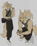  4:5 absurd_res anthro canid canine canis clothing dziero hi_res male mammal muscular phone shirt solo solo_focus tank_top topwear wolf 