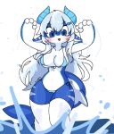  accessory anthro bikini blue_bikini blue_clothing blue_eyes blue_horn blue_swimwear breasts clothed clothing curled_horn female fish hair hair_accessory hairclip horn marine pose potatobud3 shark soda_(soda_uyu) solo swimwear 