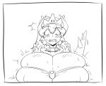  animal_humanoid big_breasts blush blush_lines bodily_fluids bowser bowsette_meme breast_expansion breasts cleavage clothed clothing crossgender crown expansion fangs female headgear horn horned_humanoid huge_breasts humanoid hyper hyper_breasts looking_at_breasts mario_bros matsu-sensei meme monochrome nintendo nipple_outline open_mouth scalie scalie_humanoid simple_background solo super_crown sweat tail teeth 