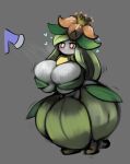  &lt;3 absurd_res accessory anthro big_breasts blush breast_squish breasts clothed clothing dress elemental_creature female flora_fauna flower flower_in_hair full-length_portrait generation_5_pokemon green_clothing green_dress green_hair grey_background hair hair_accessory happy hi_res huge_breasts lilligant long_hair mouthless nintendo offscreen_character pink_eyes plant pokemon pokemon_(species) portrait red_eyes short_stack simple_background skindentation solo squish standing topless water watering_can white_body yboon 