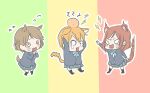  3girls :3 @_@ angry animal_ears black_socks blazer blue_jacket blush bow bowtie brown_hair cat_ears cat_girl cat_tail chibi collared_shirt commentary_request crying head_bump horse_ears horse_girl horse_tail hoshizora_rin jacket kashikaze kemonomimi_mode kneehighs koizumi_hanayo lion_ears lion_girl long_sleeves love_live! love_live!_school_idol_project medium_hair multiple_girls nishikino_maki open_mouth orange_hair otonokizaka_school_uniform plaid plaid_skirt pleated_skirt red_hair school_uniform shirt short_hair sidelocks skirt socks striped striped_bow striped_bowtie sweatdrop tail wavy_mouth white_shirt 