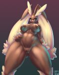  2023 abyssalchimo anthro areola breasts brown_body digital_media_(artwork) eyelashes female fingers front_view generation_4_pokemon genitals hi_res long_ears looking_at_viewer lopunny navel nintendo nipples pokemon pokemon_(species) pussy solo 