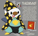  absurd_res book bulge clothing description eyewear fan_character generation_5_pokemon glasses hi_res magic_user male model_sheet nintendo oshawott pokemon pokemon_(species) robe solo tepigfan101 thomas_the_oshawott underwear 