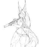  anthro butt felid feline female gun hair hi_res kriss_vector long_hair long_tail lynx mammal mercier military pequod_vl ranged_weapon solo submachine_gun tactical tail weapon 