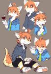  alcohol anthro beverage blep blue_clothing blue_jacket blue_topwear brown_background cheek_tuft clothed clothing colored_sketch dragon facial_tuft fur furred_dragon glistening glistening_eyes green_clothing green_topwear hair hi_res holding_wine_glass jacket kutto kuttoyaki looking_at_viewer male mouth_closed orange_eyes orange_hair orange_pawpads orange_tongue pawpads simple_background sitting sketch solo tongue tongue_out topwear tuft white_body white_fur wine yellow_body yellow_fur 