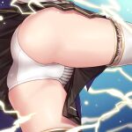  ass black_skirt character_request close-up commentary_request commission cryptract lightning paid_reward_available panties pixiv_commission pleated_skirt skirt thighhighs torimaru underwear white_panties white_thighhighs 