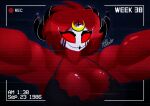  2023 absurd_res anthro avian avian_demon beak bird breasts female hair helluva_boss hi_res horn mrmelted muscular muscular_anthro muscular_female octavia_(helluva_boss) owl owl_demon red_body red_hair solo 