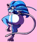 2022 4_toes alternate_species anthro atsuineko big_breasts big_butt big_hands biped blue_body blue_hair blush breasts butt capcom chest_tuft claws darkstalkers domestic_cat feet felicia_(darkstalkers) felid feline felis female fighting_pose fluffy fluffy_hair fur_pattern green_eyes hair hi_res hindpaw huge_butt huge_hips huge_thighs hyper hyper_butt hyper_thighs long_hair long_tail looking_back mammal nude one_eye_closed open_mouth open_smile pawpads paws pear-shaped_figure pink_background pose simple_background small_waist smile solo squish tail thick_thighs thigh_squish three-quarter_view toes tuft whiskers white_body wide_hips wink 