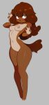  anthro blush breasts brown_body brown_fur brown_hair canid canine female fur genitals hair hi_res mammal niniidawns nipples nude pawpads pussy simple_background small_breasts solo 