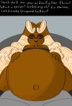  ambiguous_gender anthro belly big_belly brown_body brown_fur dialogue dominant dominant_female fanofblimp female female/ambiguous first_person_view fur generation_4_pokemon hi_res huge_belly kink_shaming lopunny nintendo pokemon pokemon_(species) pregnant text 
