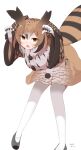  1girl absurdres animal_ears bird_tail black_hair blush brown_eyes brown_hair claw_pose coat dated eurasian_eagle_owl_(kemono_friends) fur_collar gloves hair_between_eyes head_wings highres karekusa_meronu kemono_friends long_sleeves looking_at_viewer medium_hair multicolored_hair open_mouth owl_ears pantyhose solo tail white_hair white_pantyhose wide_sleeves wings 