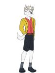  adastra adastra_(series) anthro belt bottomwear canid canine canis cassius_(adastra) clothed clothing dress_shirt echo_project eyewear footwear fully_clothed fuze glasses hi_res jacket male mammal shirt shoes shorts simple_background socks solo topwear white_background wolf 