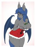  anthro bat_pony big_breasts blue_hair breasts christmas christmas_clothing clothing dark_body dark_skin equid fan_character female friendship_is_magic hair hasbro hi_res holidays long_hair mammal my_little_pony racket_rhine skecchiart smile solo thick_thighs wings 