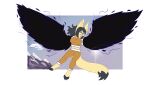  2022 absurd_res anthro canid canine digitigrade female fenavi_montaro fennec flying foony fox fur hadalen_magic hair hi_res jojo&#039;s_bizarre_adventure jojo_pose mammal mountain_range muscular muscular_anthro muscular_female solo spread_wings tale_of_tails webcomic webcomic_character wings yellow_body yellow_fur 