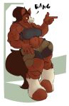  2017 5_fingers anthro bottomwear brown_body brown_fur clothing dialogue english_text equid equine female fingers freebird11 fur hi_res hooves horse mammal muscular muscular_female pointing_away shorts simple_background smile solo text 