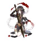 1girl anklet barefoot_sandals black_hair blood blood_on_clothes dark_jixuanyuan full_body hair_ornament holding holding_sword holding_weapon honkai_(series) honkai_impact_3rd jewelry jixuanyuan official_art sitting sword thighlet third-party_source wariza weapon yellow_eyes 