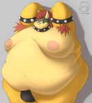  absurd_res anthro areola armpit_hair belly big_belly big_breasts big_butt big_moobs body_hair bowser breasts butt choker collar digital_media_(artwork) dragon fur garowo hair hi_res humanoid jewelry koopa male mario_bros moobs muscular necklace nintendo nipples obese obese_anthro obese_male overweight overweight_anthro overweight_male red_hair scalie simple_background solo spikes super_mario_(series) thick_thighs 