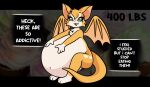  anthro bat belly big_belly dialogue dust:_an_elysian_tail female fidget_(elysian_tail) fur green_eyes growth_drive hyper hyper_belly mammal navel nimbat open_mouth orange_body orange_fur pompuffy_(artist) smile solo tail text weight_gain white_body white_fur wings 