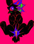  :&lt; abstract_art andromorph blood blood_splatter blush blush_lines blush_stickers bodily_fluids canine_teeth christian_cross corey_(jackrabbit) feral genitals green_teeth hi_res implied_rape intersex jackrabbit_(artist) lagomorph lagomorph_pussy leporid looking_at_viewer magenta_background mammal paws pussy rabbit simple_background solo trans_(lore) trans_man_(lore) trauma traumatized 