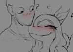  &lt;3 &lt;3_eyes anon_(snoot_game) anthro ather_os blush clothed clothing duo eye_contact fang_(gvh) female goodbye_volcano_high grin hair human human_on_anthro interspecies lidded_eyes looking_at_another male mammal narrowed_eyes pterodactylus pterosaur question_mark red_eyes reptile scalie simple_background smile snoot_game snout spot_color stubble wings 