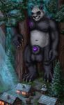  anthro balls bear forest genitals gevual giant_panda hi_res macro male mammal muscular night nude outside plant solo tree village 