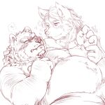  2023 anthro barely_visible_genitalia barely_visible_penis bear belly big_belly blush canid canine duo furipon genitals hi_res humanoid_hands kemono male mammal moobs nipples overweight overweight_male penis 