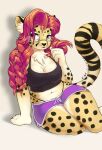  absurd_res anthro cheetah clothed clothing eyewear felid feline female glasses hair hi_res iloota looking_at_viewer mammal red_eyes red_hair sitting solo 