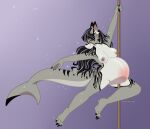  anthro black_claws black_hair claws closed_smile dancing eyes_closed female fish hair hi_res highlights_(coloring) long_hair long_tail marine mouth_closed nipples nude pink_nipples pole pole_dancing pregnancy_tally pregnant pregnant_female pylon shark smile solo tail volodyanocturne without_undies 