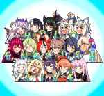  &gt;_&lt; 6+girls absurdres animal_ears antlers black_hair black_jacket blonde_hair blue_eyes blue_hair blue_nails blush cat_ears ceres_fauna ceres_fauna_(1st_costume) closed_eyes colored_inner_hair dark-skinned_female dark_skin ddolbang demon_horns dog_ears dog_girl dress english_text feather_hair_ornament feathers fist_pump fur-trimmed_jacket fur_trim fuwawa_abyssgard gawr_gura gawr_gura_(2nd_costume) green_hair grey_hair hair_intakes hair_ornament hairpin hakos_baelz hakos_baelz_(1st_costume) hand_on_own_chin headphones headphones_around_neck highres holoadvent holocouncil hololive hololive_english holomyth horns irys_(1st_costume)_(hololive) irys_(hololive) jacket koseki_bijou licking_lips limiter_(tsukumo_sana) long_hair mococo_abyssgard monocle_hair_ornament mori_calliope mori_calliope_(1st_costume) mouse_ears mouse_girl multicolored_hair multiple_girls multiple_hats nail_polish nanashi_mumei nanashi_mumei_(1st_costume) necktie nerissa_ravencroft ninomae_ina&#039;nis one_eye_closed orange_hair ouro_kronii ouro_kronii_(1st_costume) pink_hair planet_hair_ornament purple_eyes purple_hair red_eyes red_necktie sharp_teeth shiori_novella siblings sisters smile split-color_hair streaked_hair takanashi_kiara takanashi_kiara_(1st_costume) teeth tentacle_hair tongue tongue_out tsukumo_sana twins very_long_hair virtual_youtuber watson_amelia watson_amelia_(1st_costume) waving white_dress white_hair x_hair_ornament yellow_eyes 