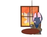 2021 anthro autumn bat batrick_(natural_habitok) beverage big_ears blue_body chair clothed clothing coat coffee coffee_cup container cup detailed_background digital_media_(artwork) earbuds eyes_closed furniture headphones hi_res holding_coffee_cup holding_container holding_cup holding_object inside male mammal natural_habitat_shorts natural_habitok official_art on_chair pink_nose plant shrub sitting sitting_on_chair solo table topwear tree window winged_arms wings 