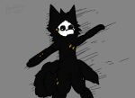  absurd_res anthro black_body black_fur black_sclera canid canine canis changed_(video_game) crash_test_dummy derp_eyes doodlerex dummy fur goo_creature grey_background head_tuft hi_res male mammal mask puro_(changed) simple_background solo spread_arms tuft white_eyes wolf 