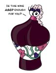  alcohol animate_inanimate anthro beverage big_breasts bottle breasts cartoon_eyes container curvy_body curvy_female curvy_figure dialogue eyelashes eyeshadow female flower foam foaming food fruit grape hair half-closed_eyes hi_res huge_breasts inanimate_object kuribirdie label makeup mature_female narrowed_eyes plant red_body simple_background solo uncorked vines white_background white_hair wine wine_bottle 