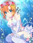  1girl absurdres bikini blue_eyes blush breasts bridal_legwear bridal_lingerie bridal_veil choker elbow_gloves flower flower_wreath gloves head_wreath highres higurashi_no_naku_koro_ni higurashi_no_naku_koro_ni_mei in_water lace-trimmed_legwear lace_trim large_breasts lingerie looking_at_viewer mashimaro_tabetai official_alternate_costume orange_hair pink_choker pink_flower pink_rose red_flower red_rose rose ryuuguu_rena short_hair swimsuit thighhighs underwear veil white_bikini white_gloves white_thighhighs 